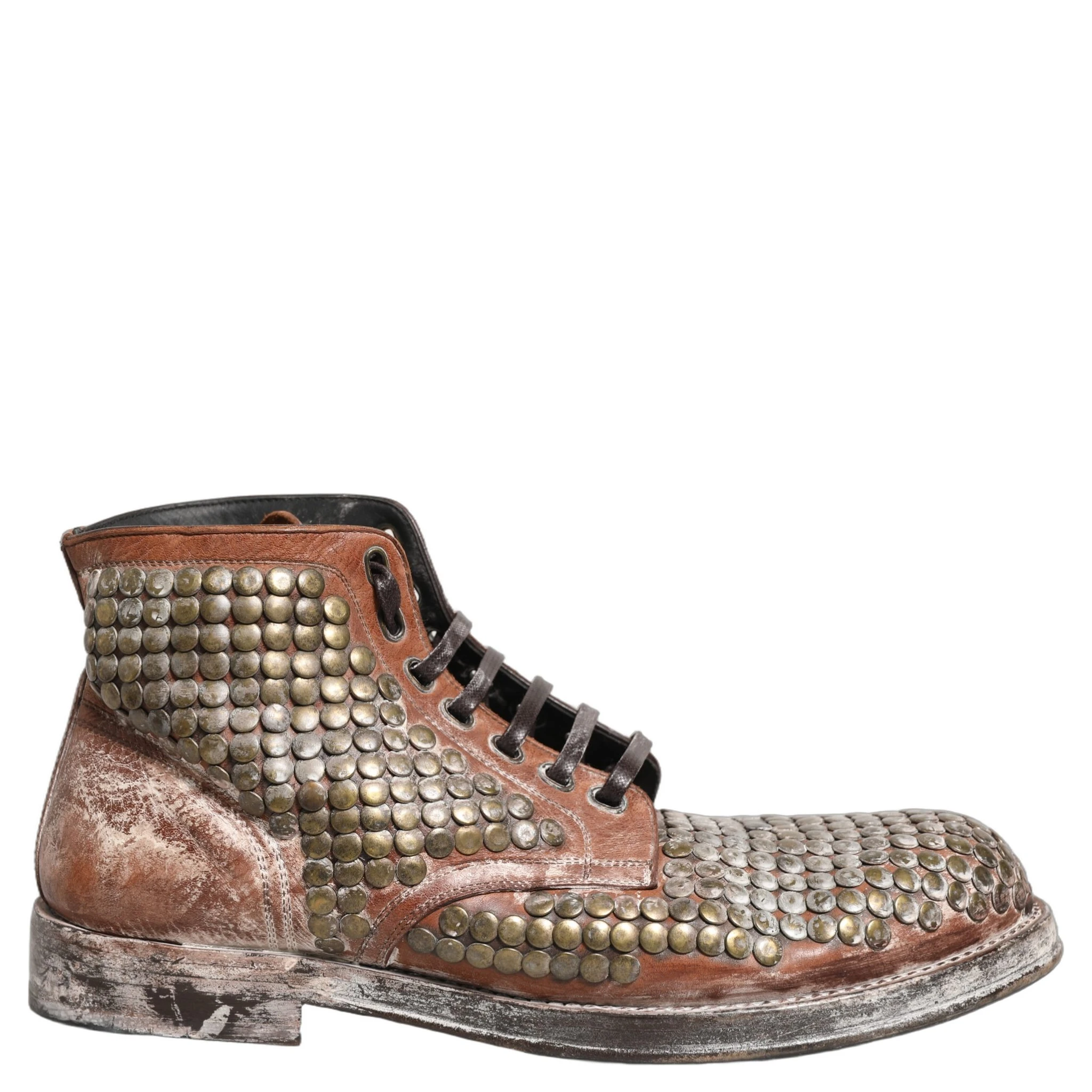 Brown Leather Runway Studs Ankle Boots Shoes