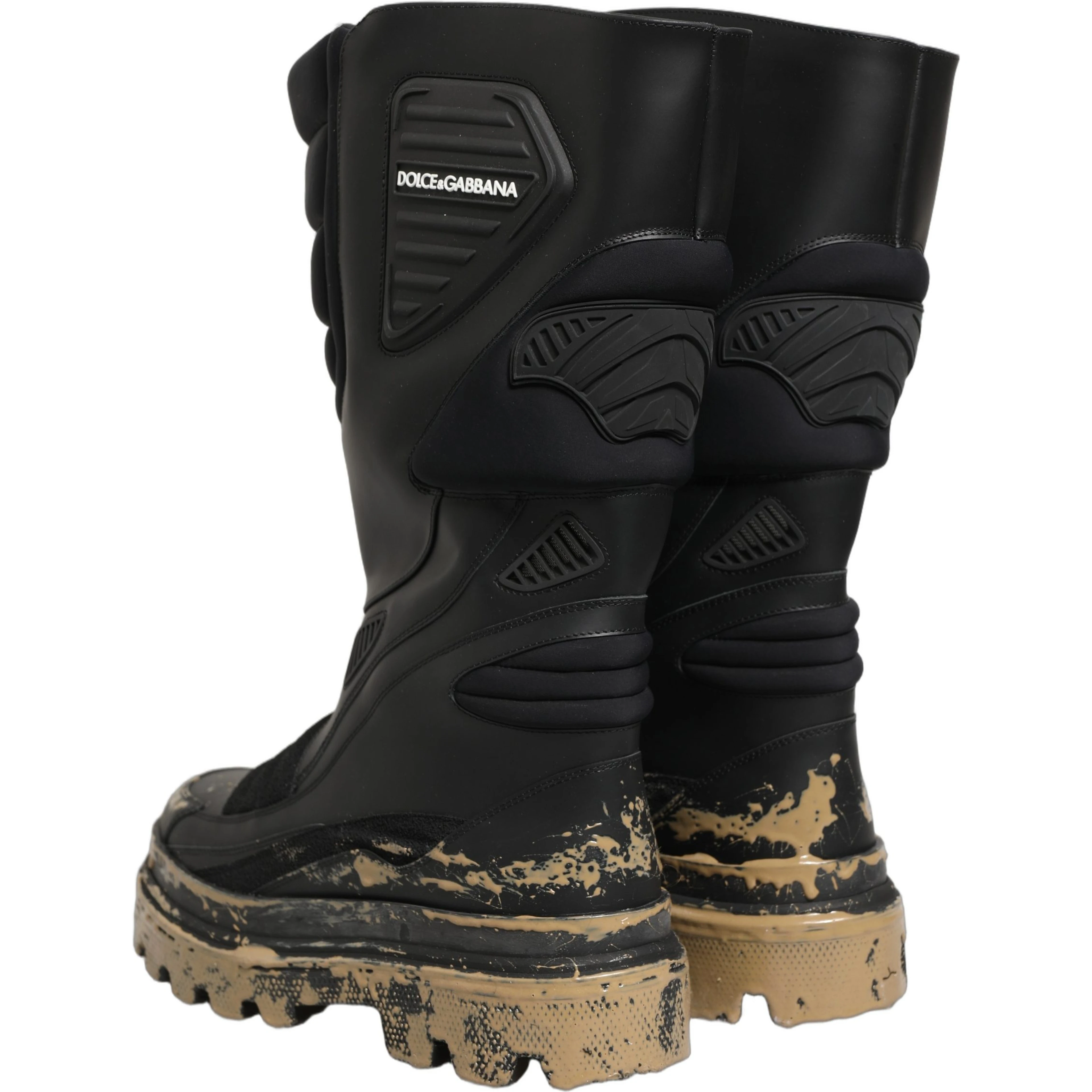 Black Leather Biker Mid Calf Men Boots Shoes