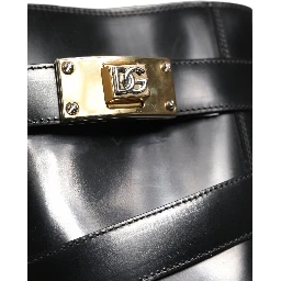 Black Leather DG Plaque Mid Calf Boots Shoes