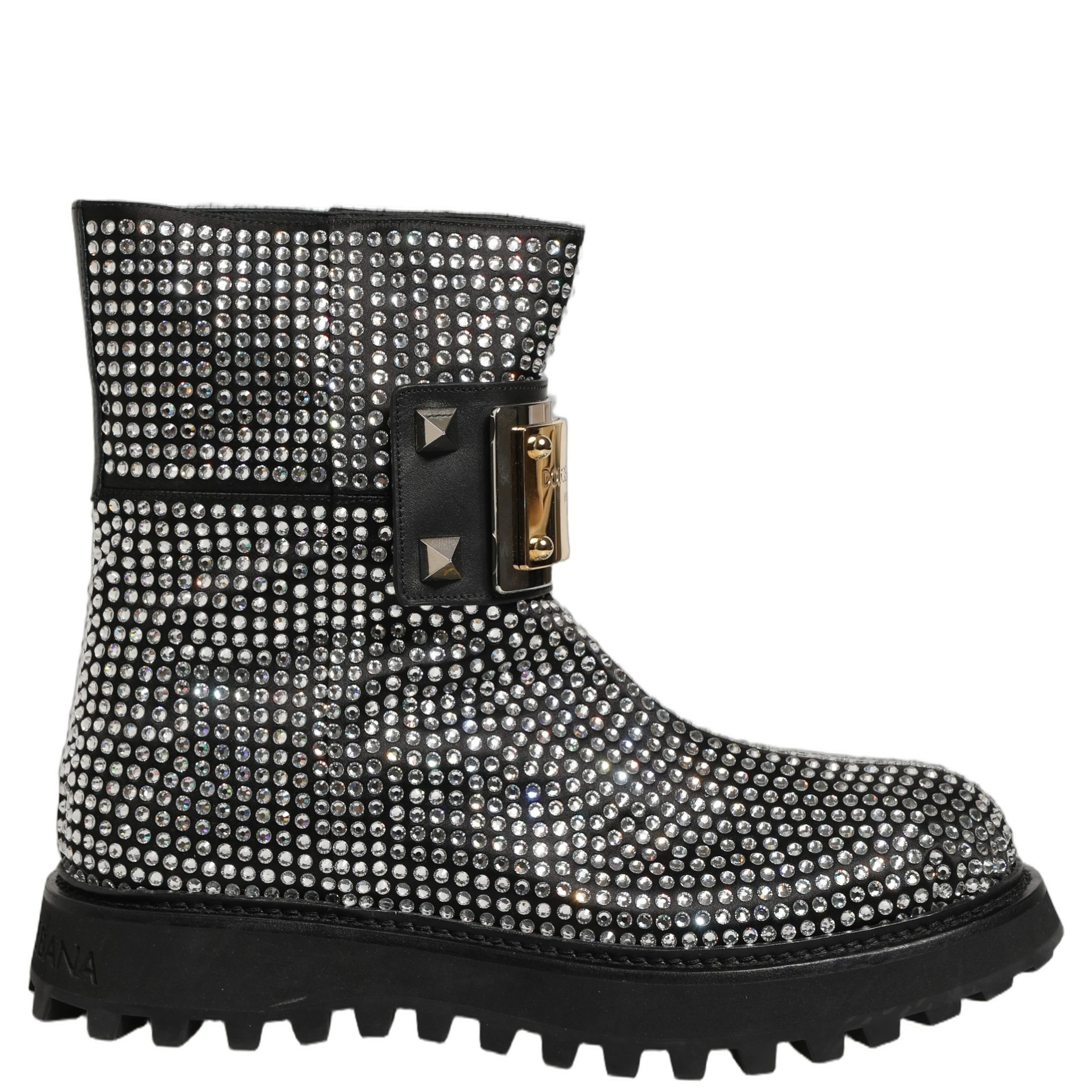 Black Crystal Embellished Short Boots Shoes