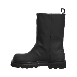 Black Leather Mid Calf Chunky Men Boots Shoes