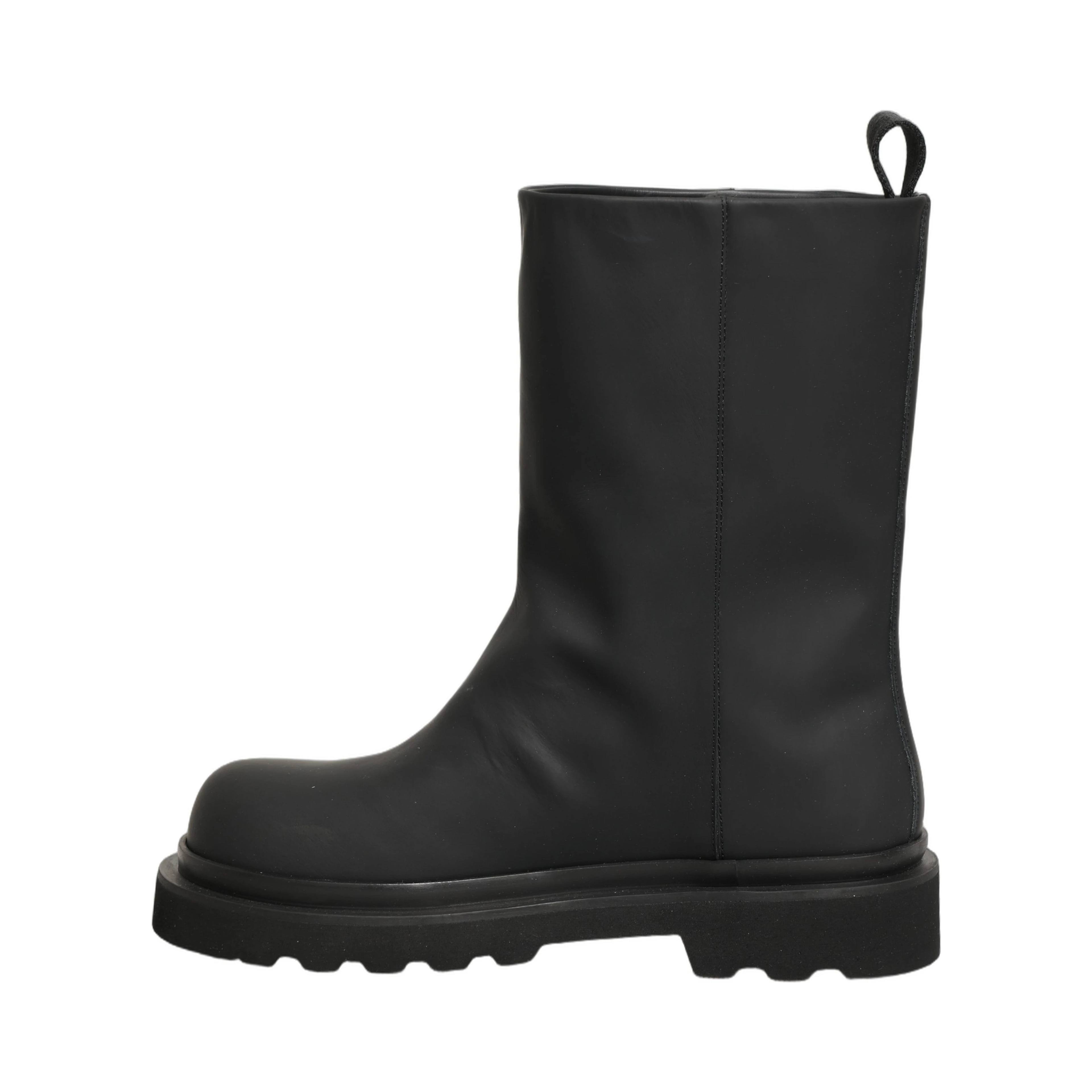 Black Leather Mid Calf Chunky Men Boots Shoes