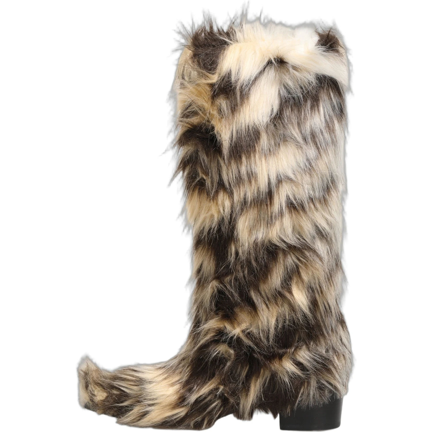 Multicolor Knee High Faux Fur Boots Shoes