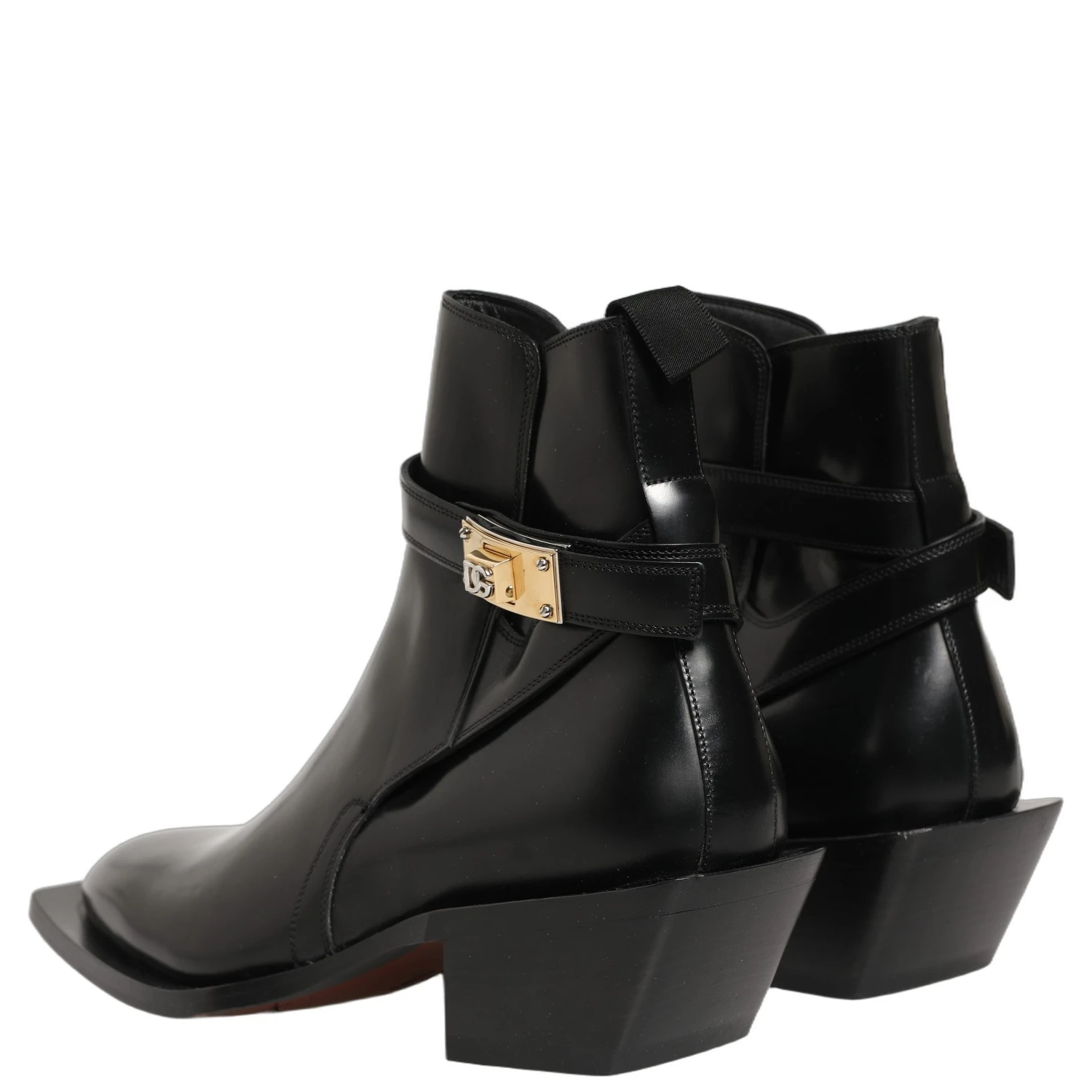Black Leather DG Plaque Ankle Boots Shoes