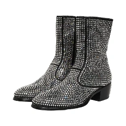 Black Crystal Embellished Ankle Boots Shoes