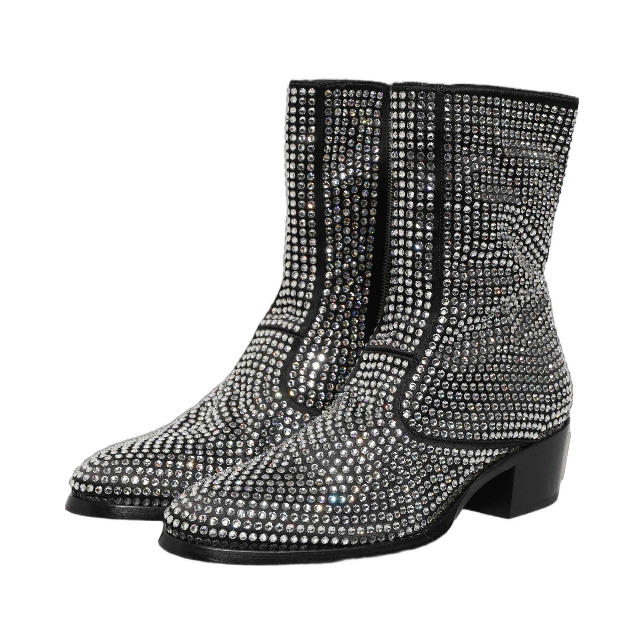 Black Crystal Embellished Ankle Boots Shoes