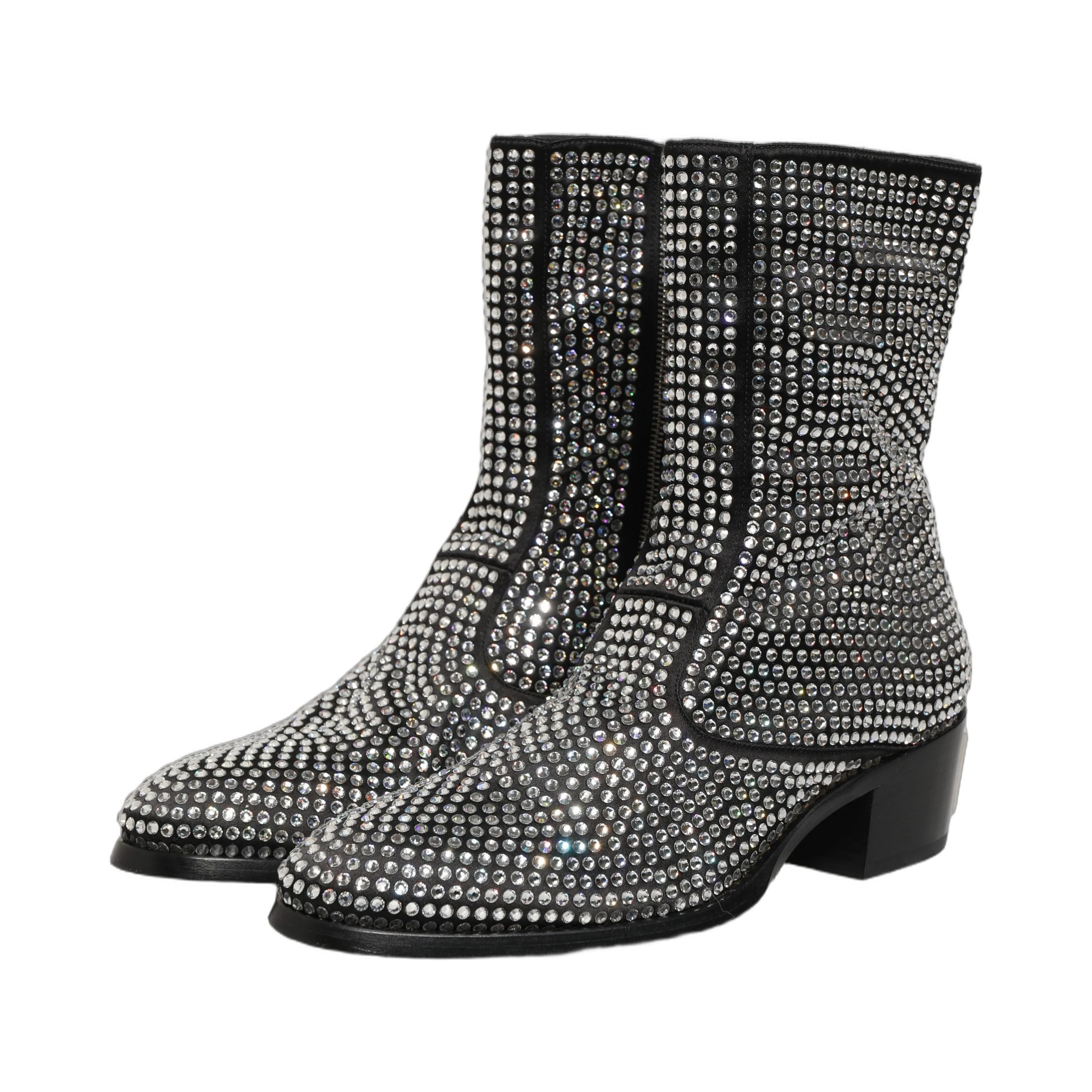 Black Crystal Embellished Ankle Boots Shoes