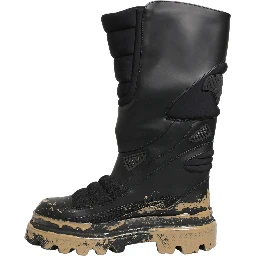 Black Leather Biker Mid Calf Men Boots Shoes