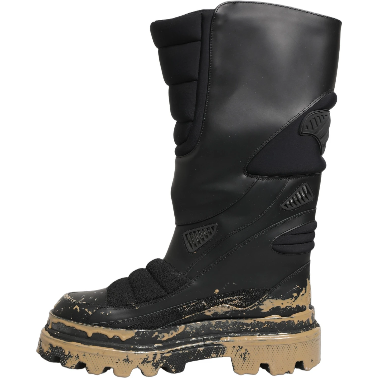 Black Leather Biker Mid Calf Men Boots Shoes