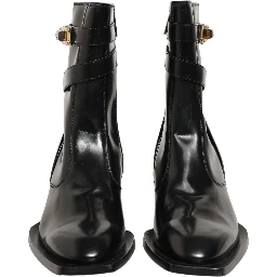 Black Leather DG Plaque Mid Calf Boots Shoes