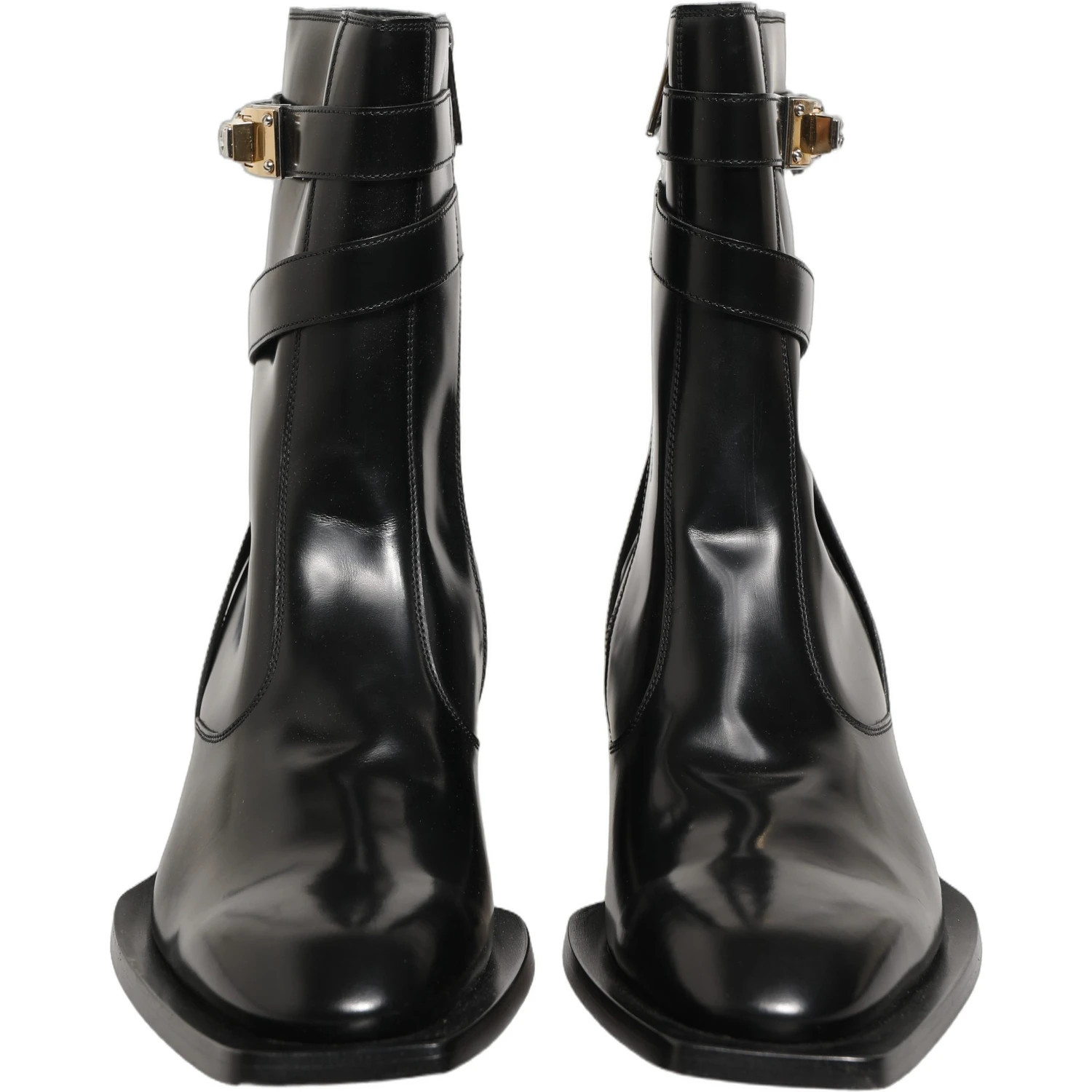 Black Leather DG Plaque Mid Calf Boots Shoes