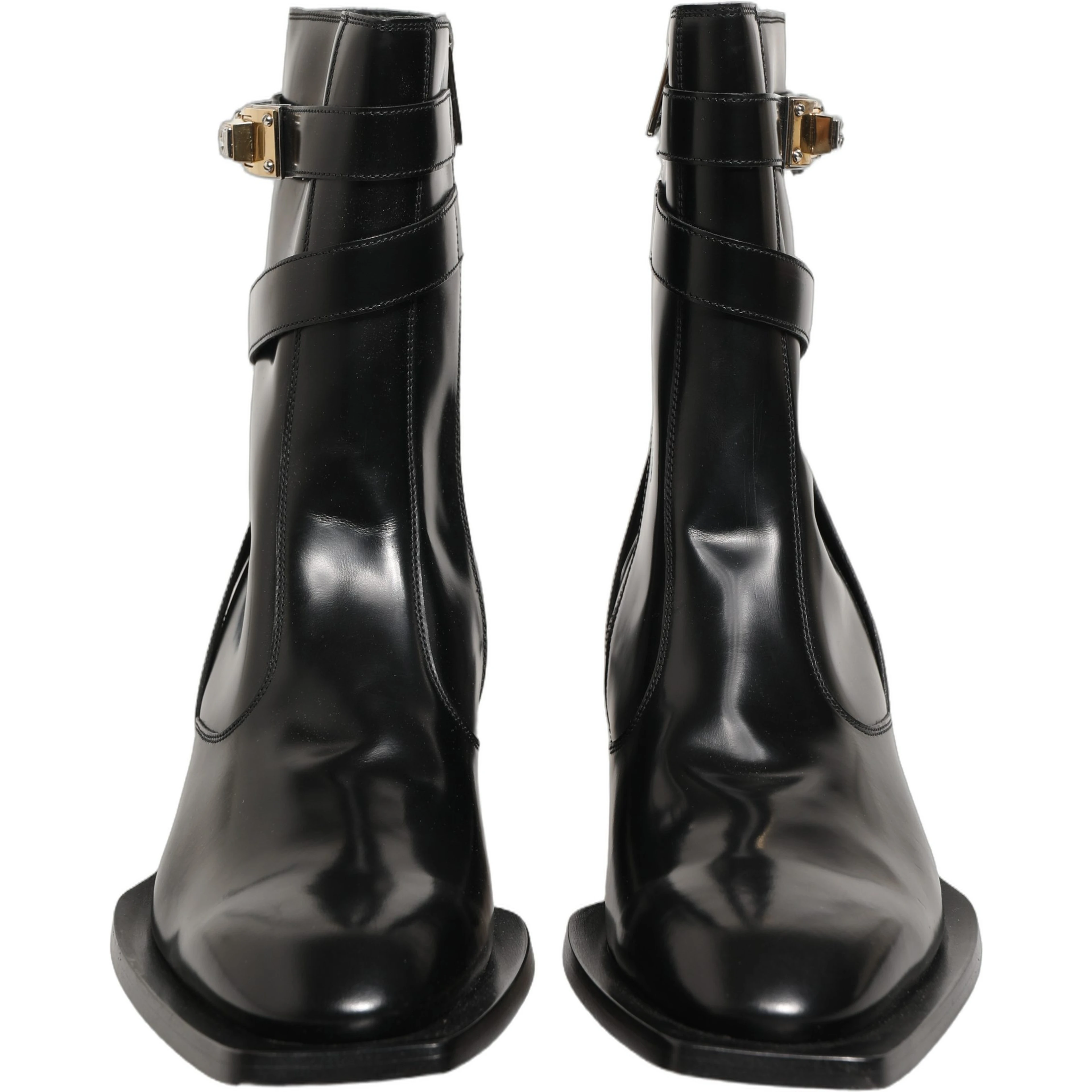 Black Leather DG Plaque Mid Calf Boots Shoes