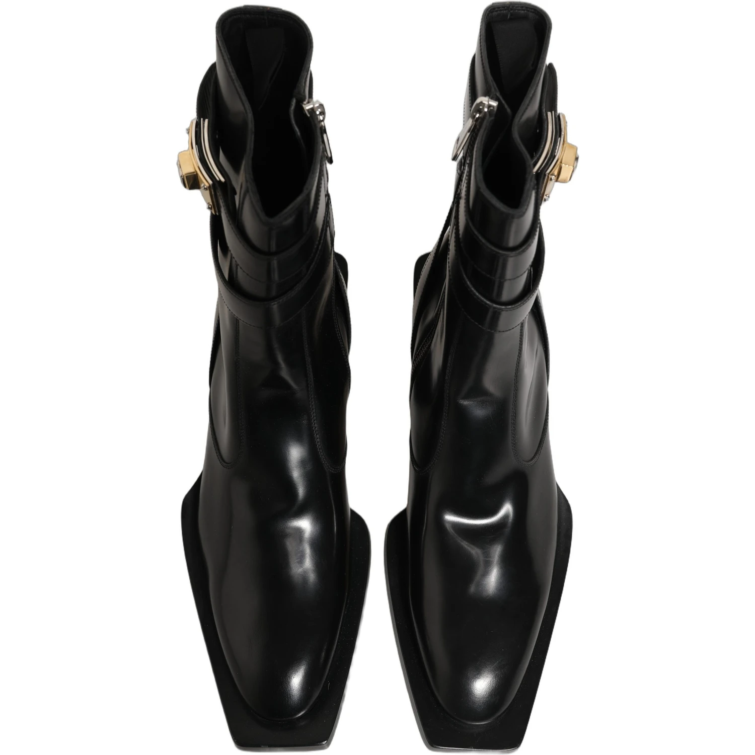 Black Leather DG Plaque Mid Calf Boots Shoes