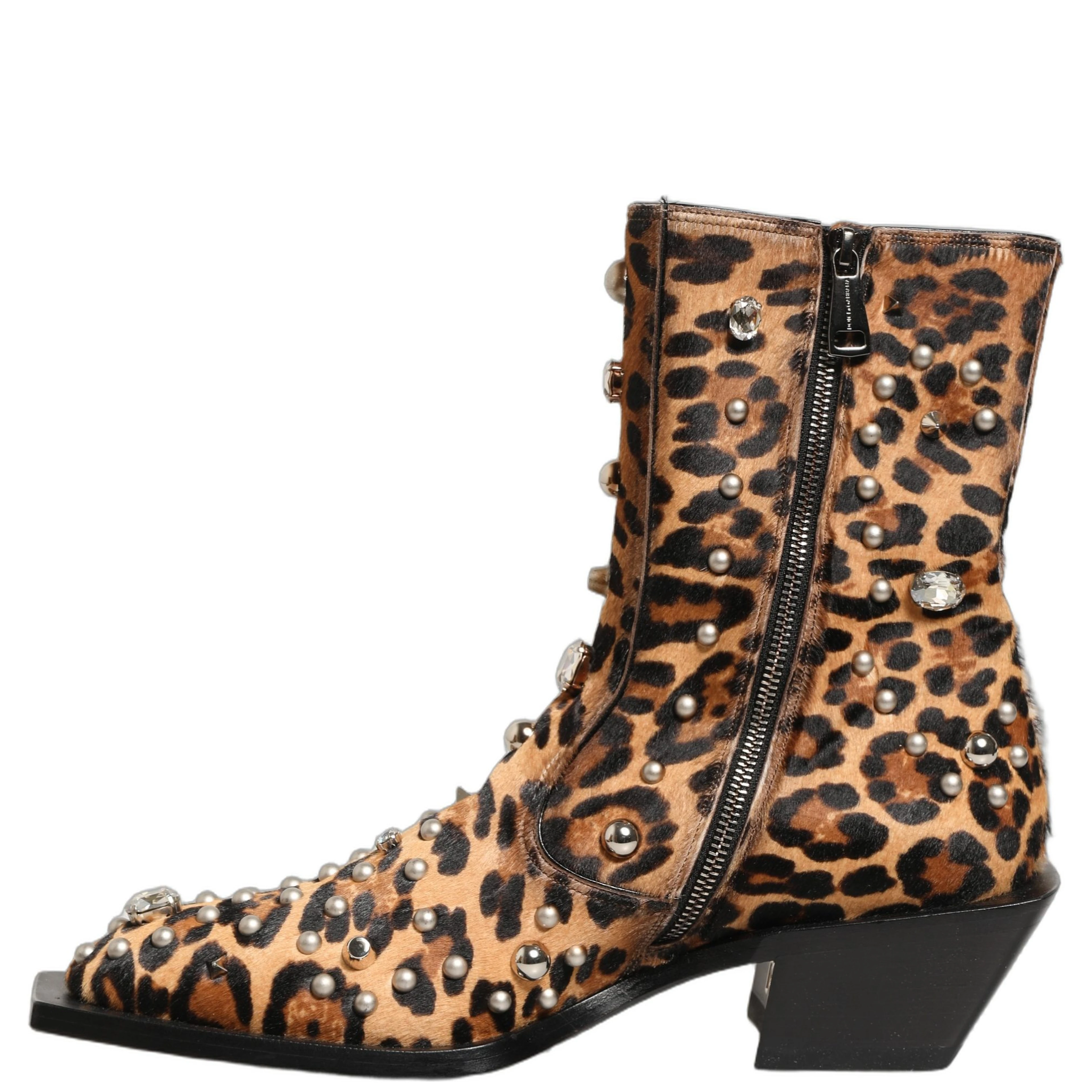 Brown Leopard Embellished Mid Calf Men Boots Shoes