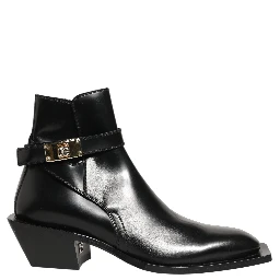 Black Leather DG Plaque Ankle Boots Shoes