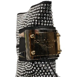 Black Crystal Embellished Short Boots Shoes