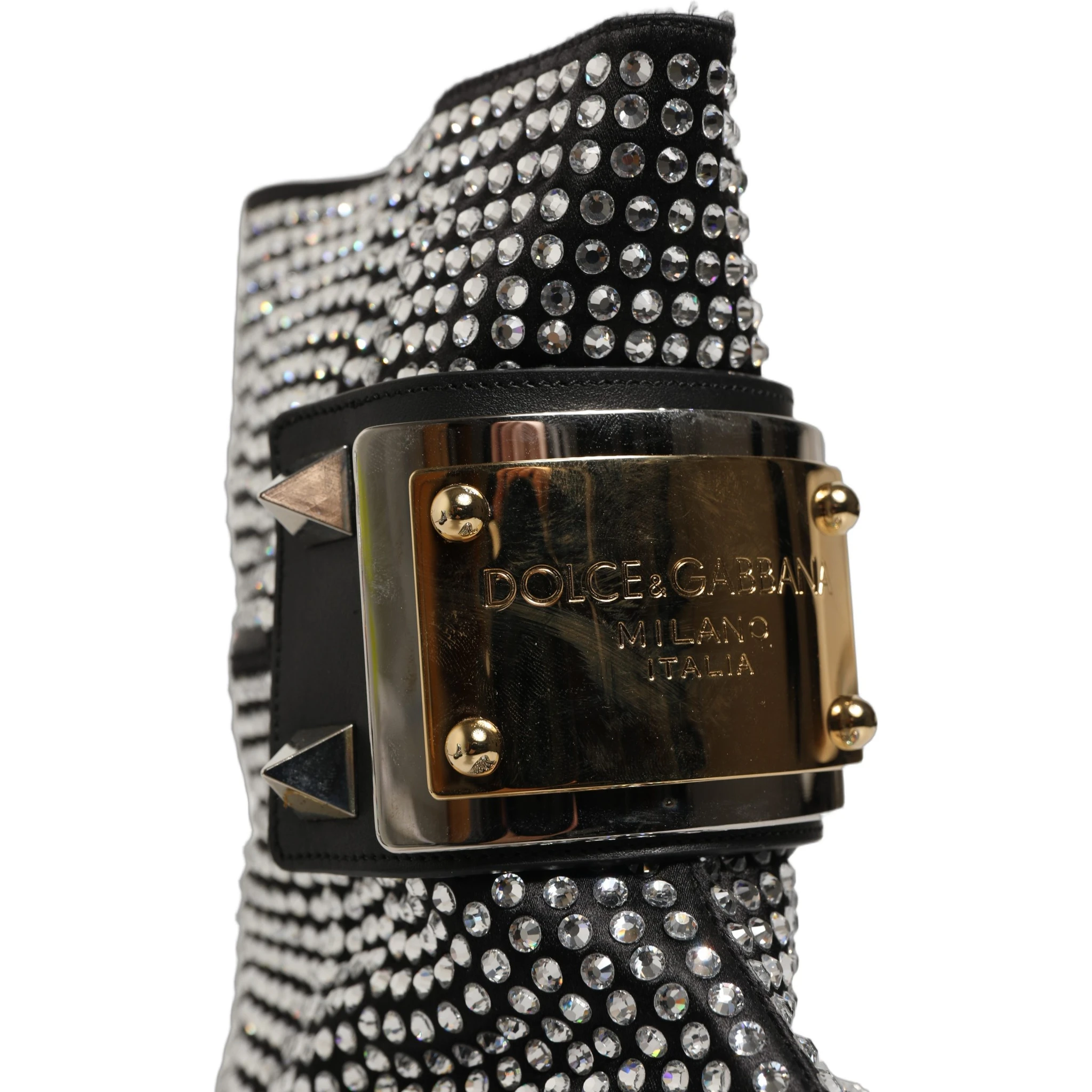 Black Crystal Embellished Short Boots Shoes