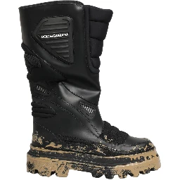 Black Leather Biker Mid Calf Men Boots Shoes