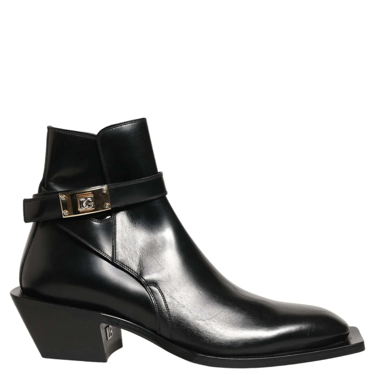 Black Leather DG Plaque Ankle Boots Shoes