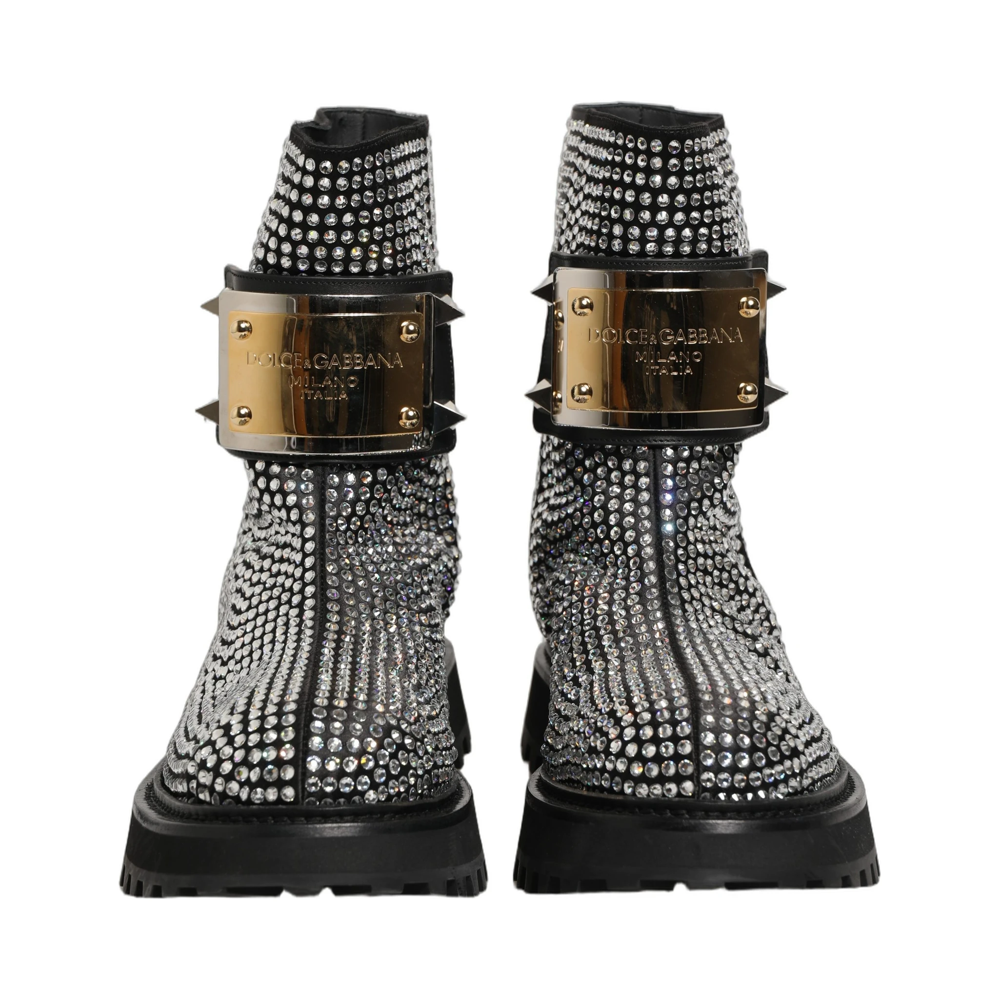 Black Crystal Embellished Short Boots Shoes