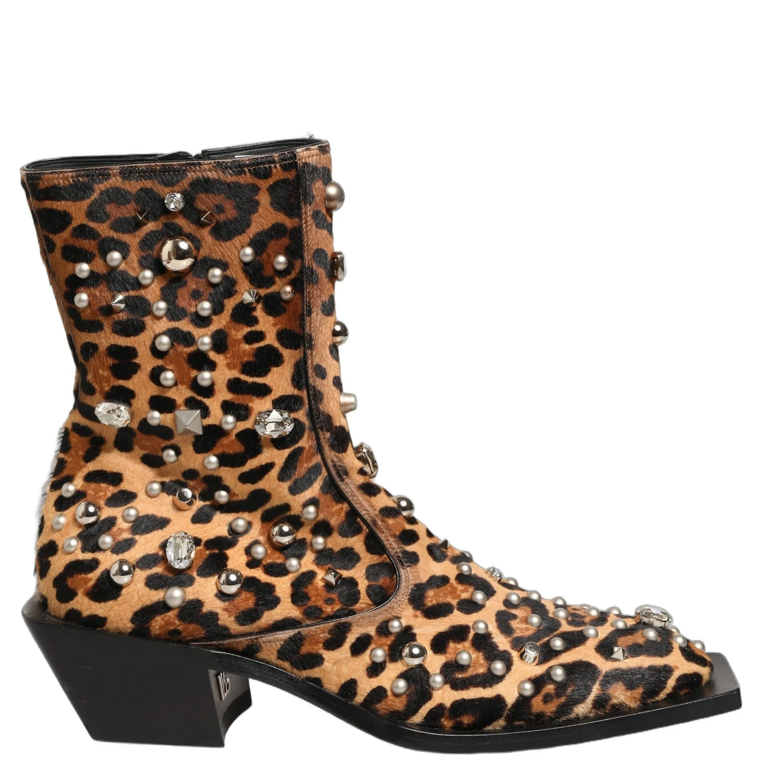 Brown Leopard Embellished Mid Calf Men Boots Shoes