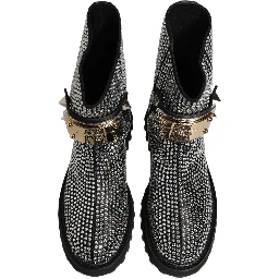 Black Crystal Embellished Short Boots Shoes