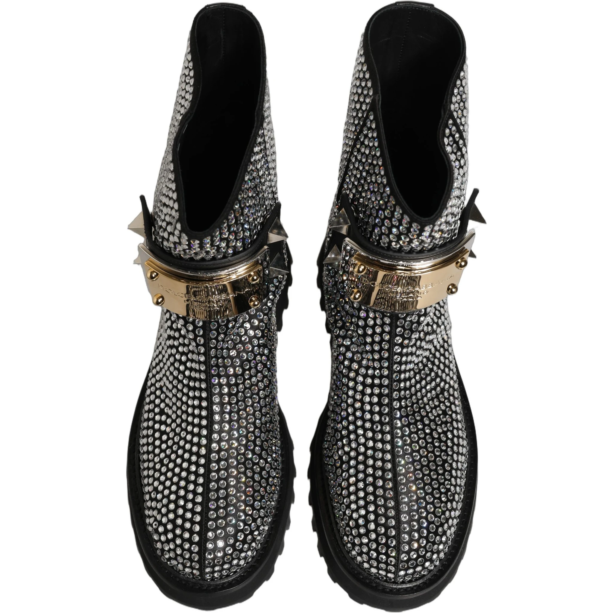 Black Crystal Embellished Short Boots Shoes