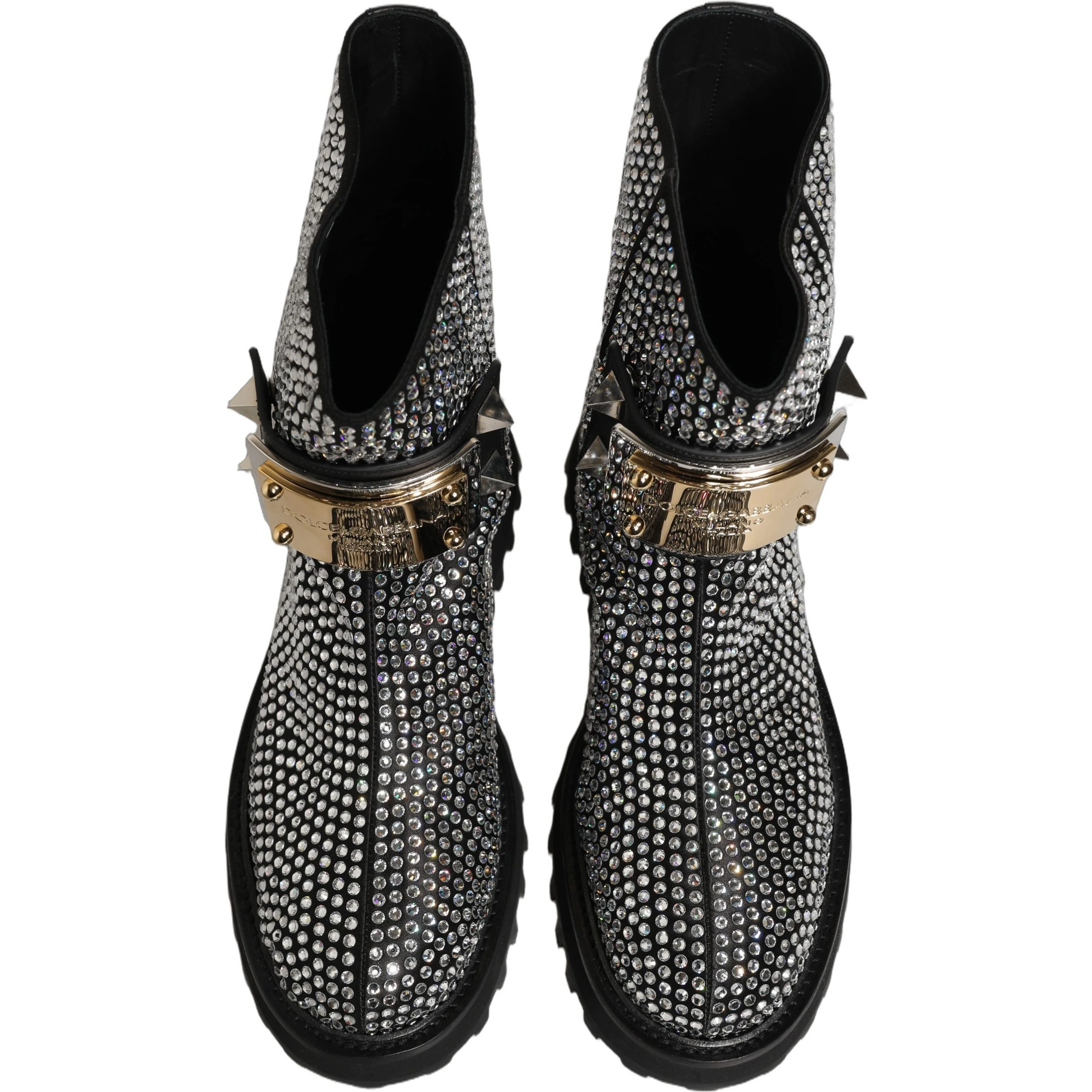 Black Crystal Embellished Short Boots Shoes