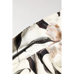 Beige Tulip Print Silk Short Sleeves Shirt
