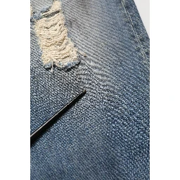 Blue Cotton Distressed Straight Denim Jeans