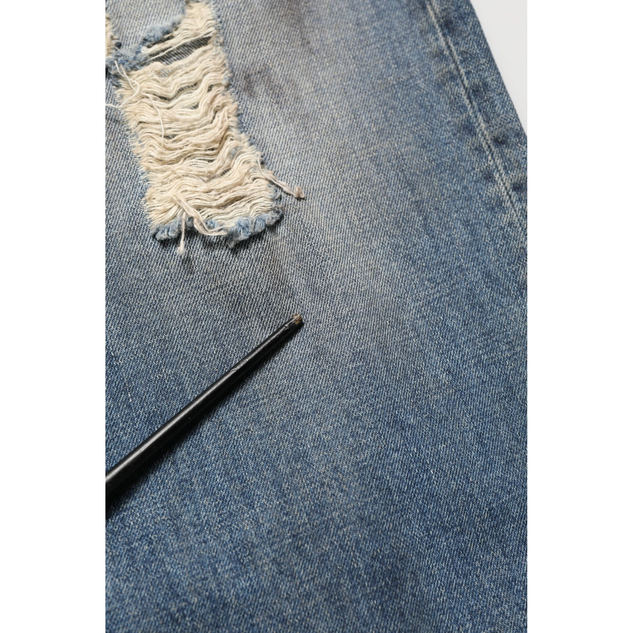 Blue Cotton Distressed Straight Denim Jeans