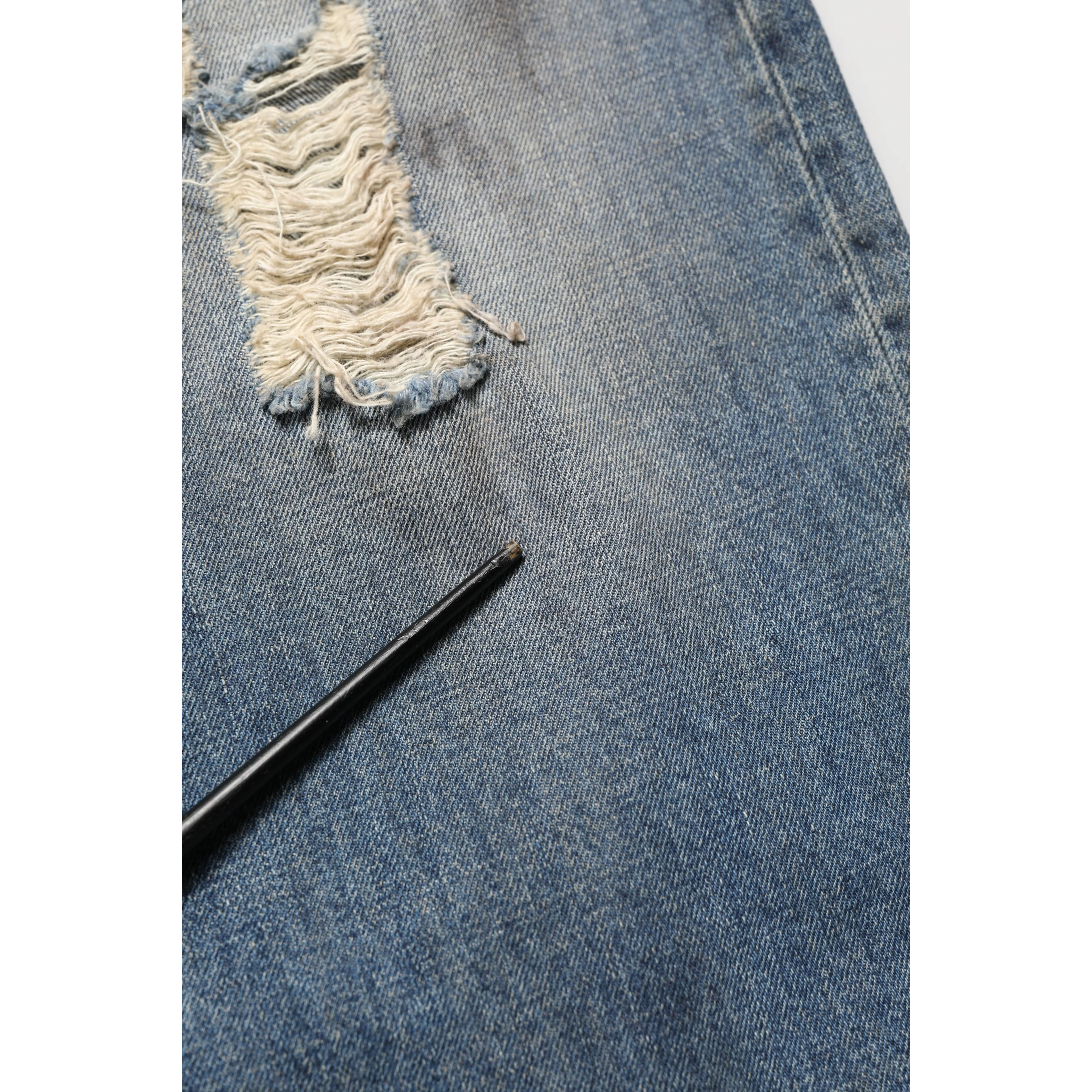 Blue Cotton Distressed Straight Denim Jeans