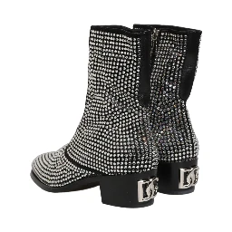 Black Crystal Embellished Ankle Boots Shoes