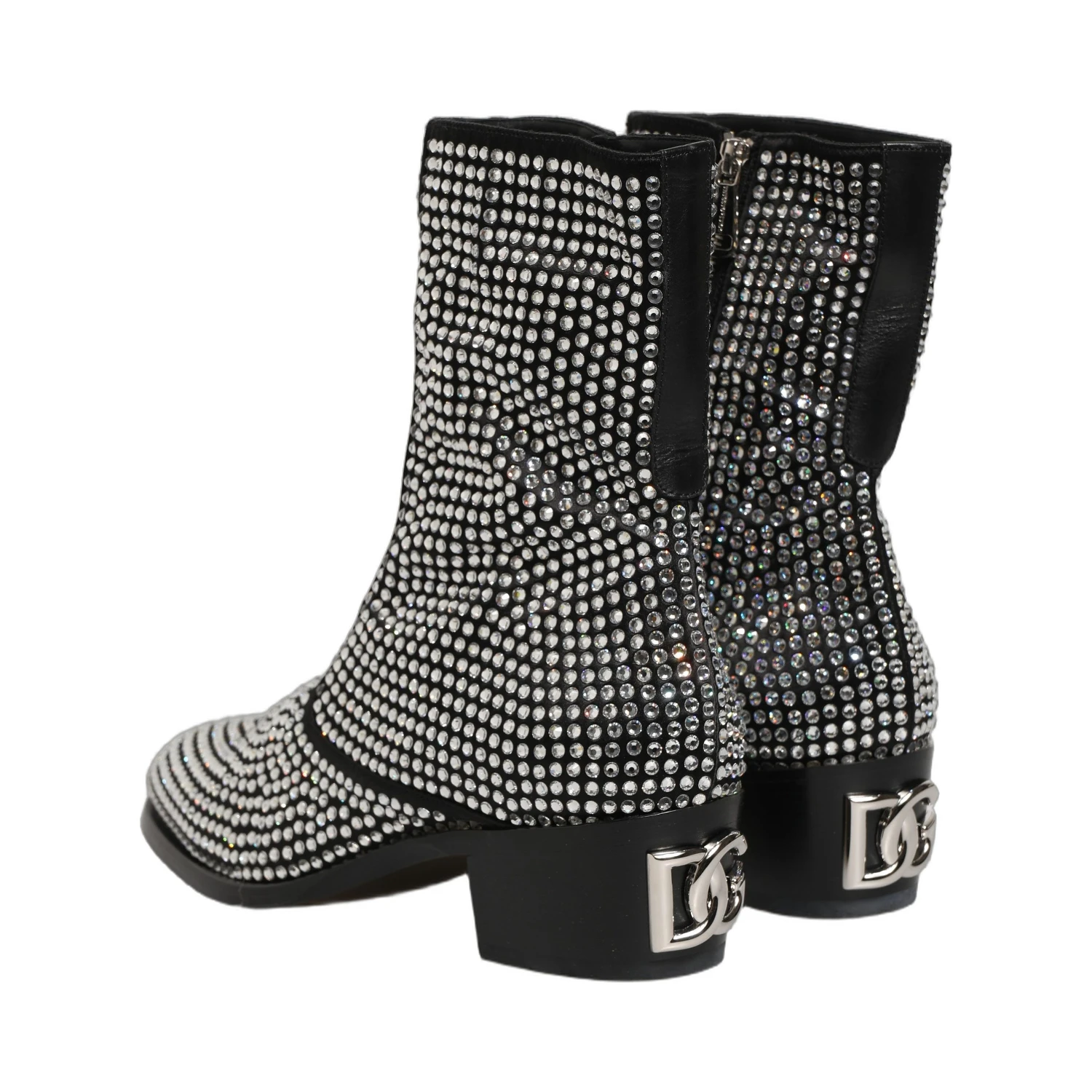 Black Crystal Embellished Ankle Boots Shoes