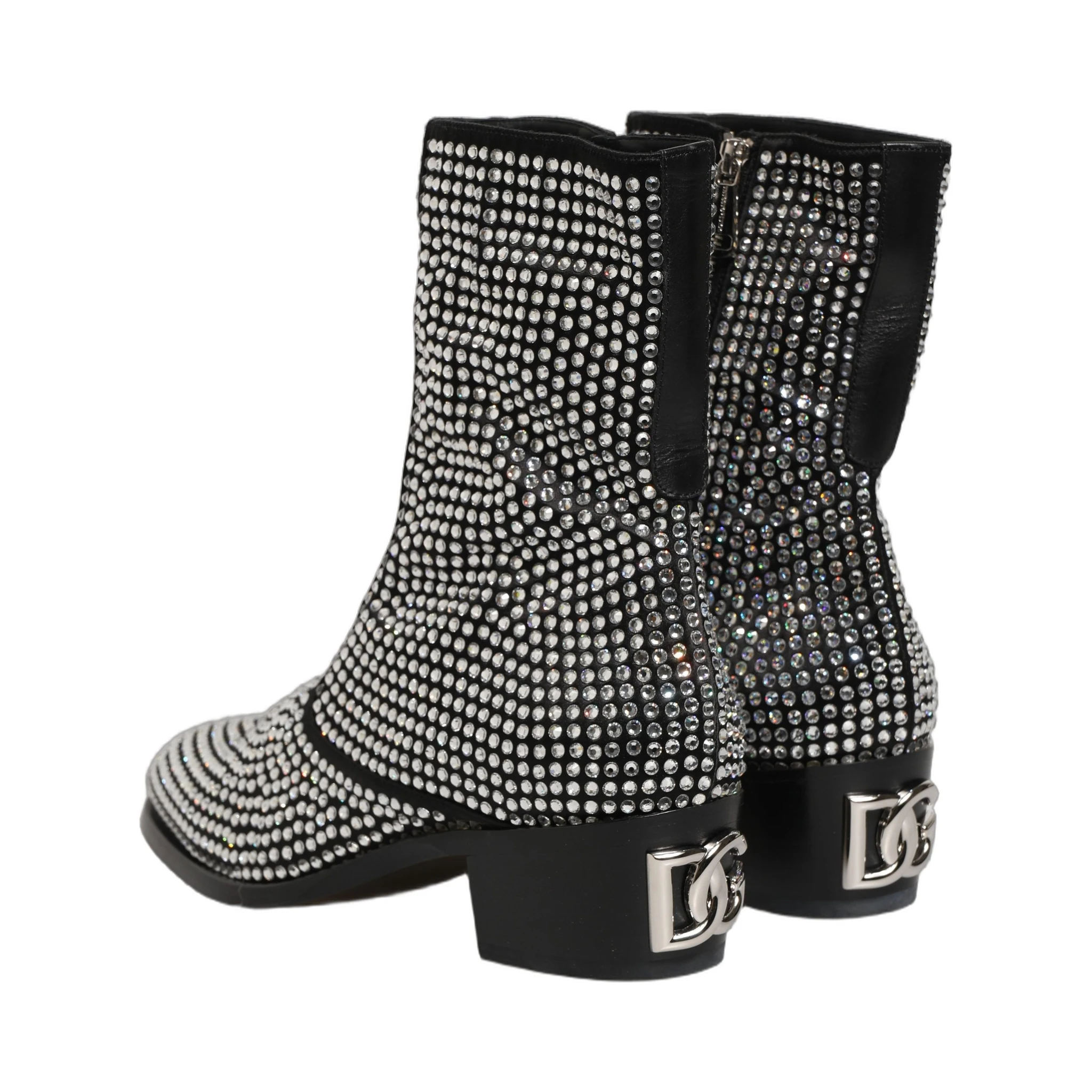 Black Crystal Embellished Ankle Boots Shoes