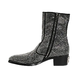 Black Crystal Embellished Ankle Boots Shoes