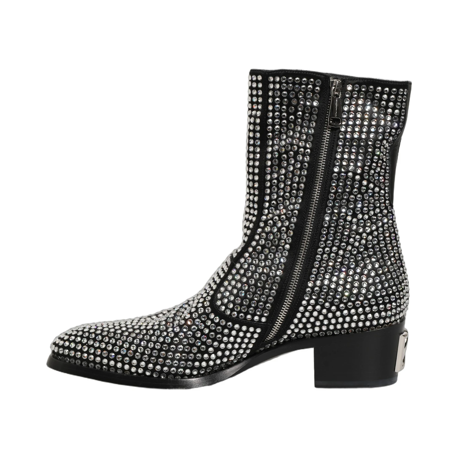 Black Crystal Embellished Ankle Boots Shoes
