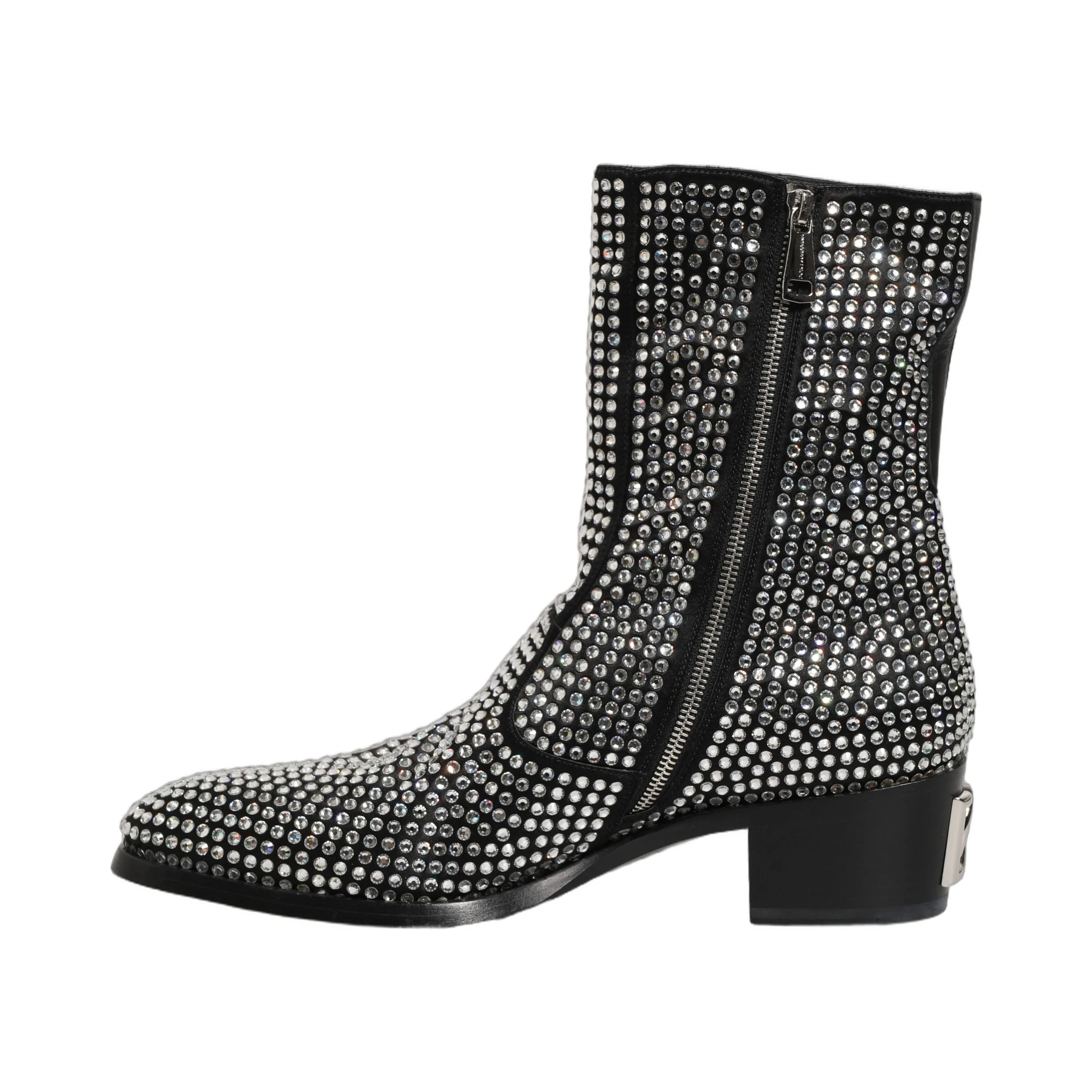 Black Crystal Embellished Ankle Boots Shoes