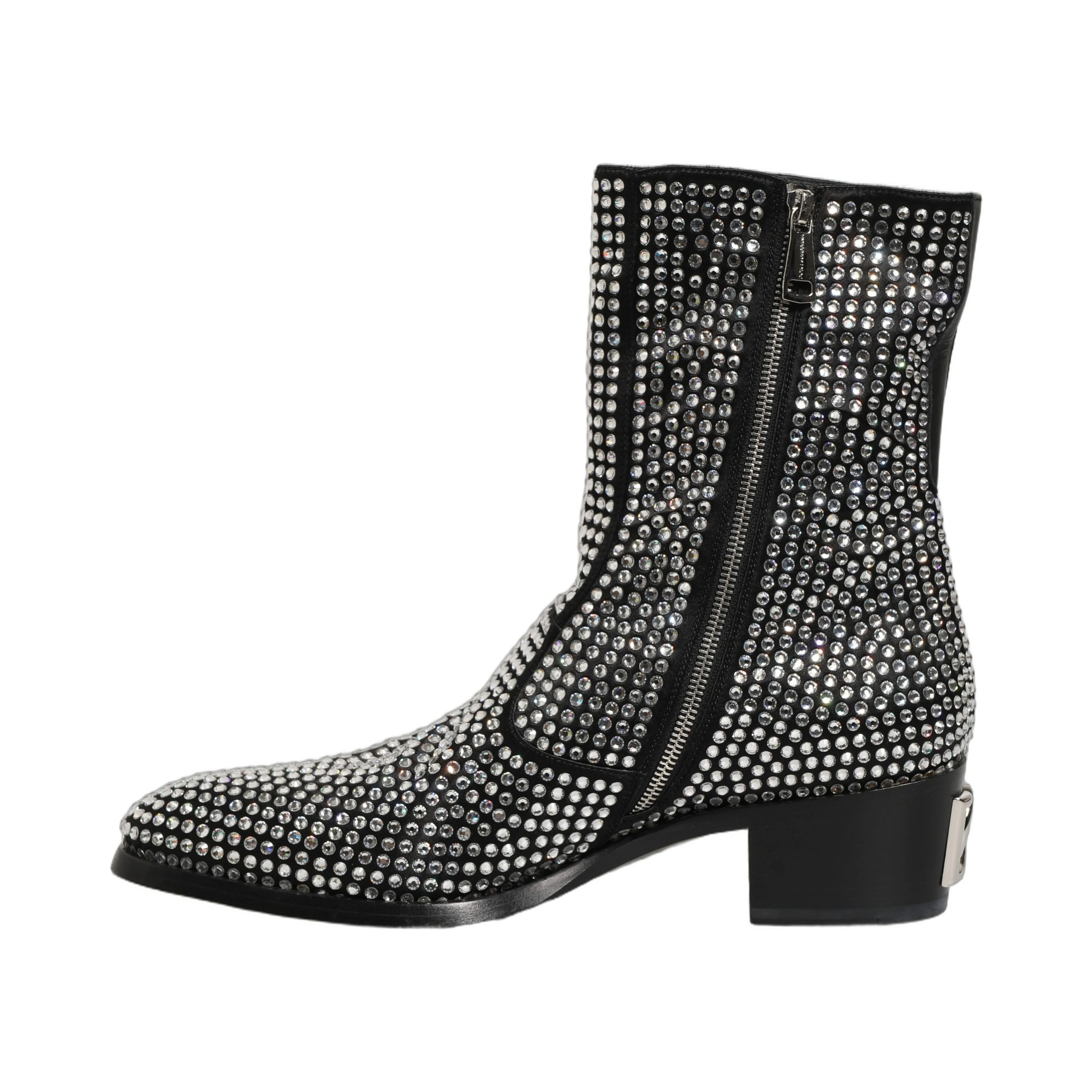 Black Crystal Embellished Ankle Boots Shoes
