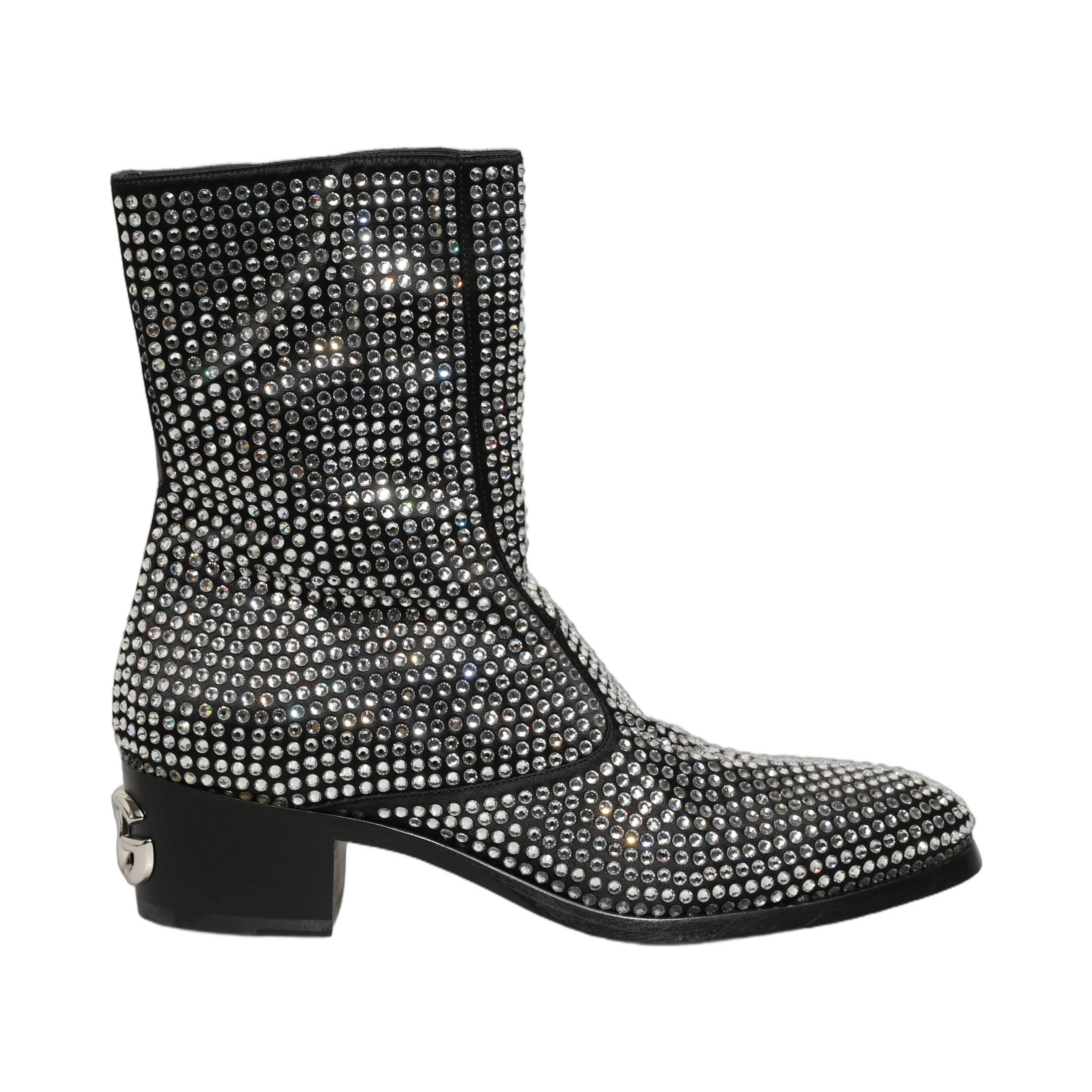 Black Crystal Embellished Ankle Boots Shoes