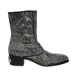 Black Crystal Embellished Ankle Boots Shoes