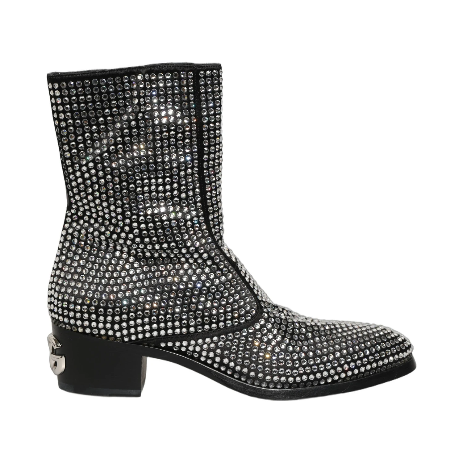 Black Crystal Embellished Ankle Boots Shoes
