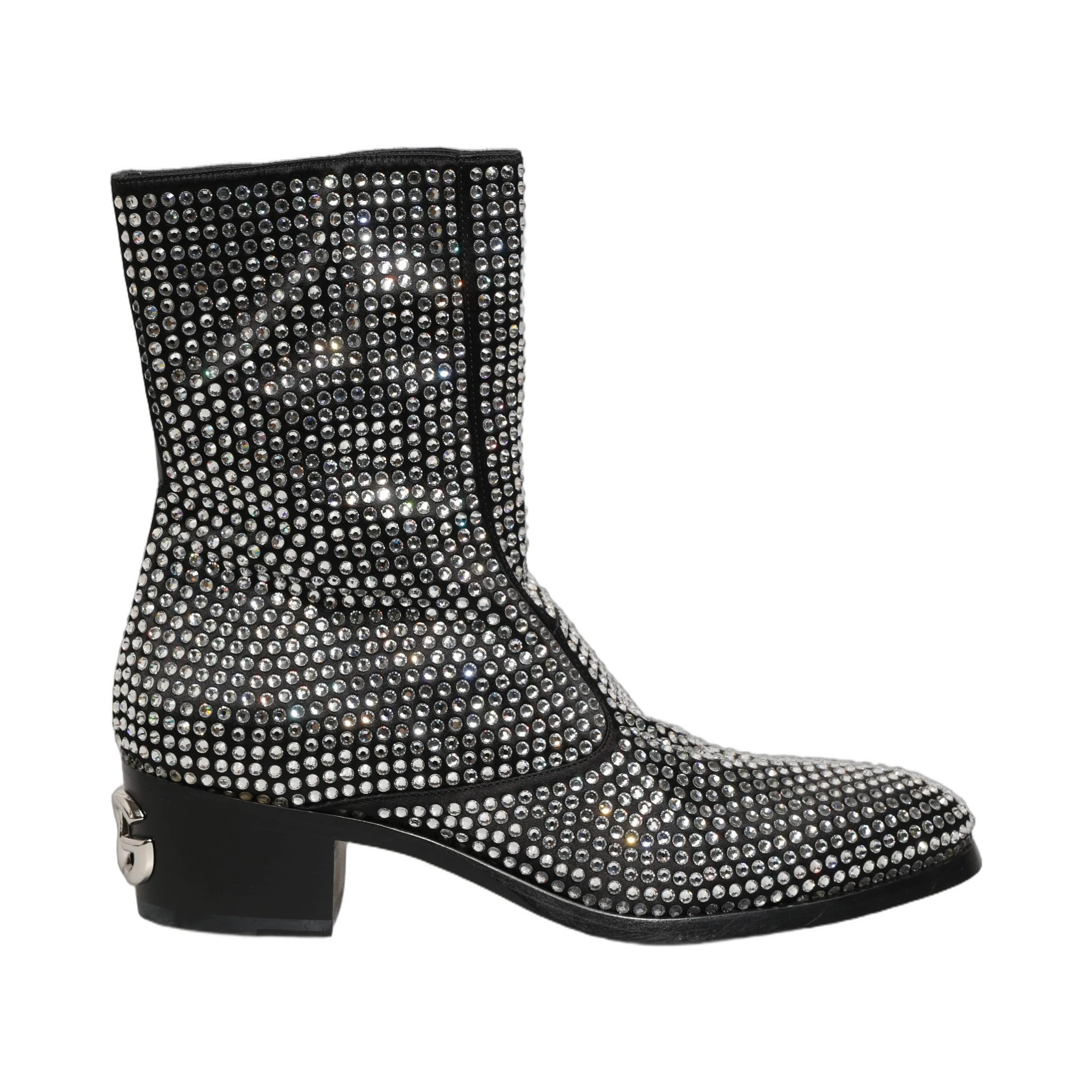 Black Crystal Embellished Ankle Boots Shoes