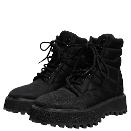 Black Padded Mid Calf Lace Up Boots Shoes