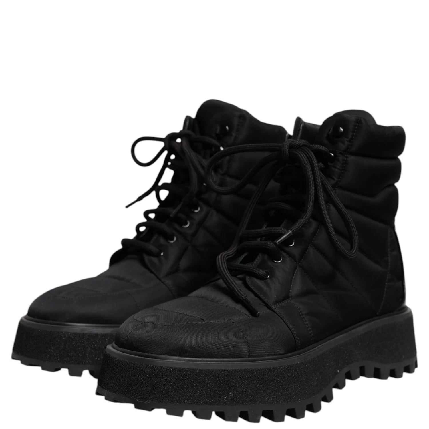 Black Padded Mid Calf Lace Up Boots Shoes