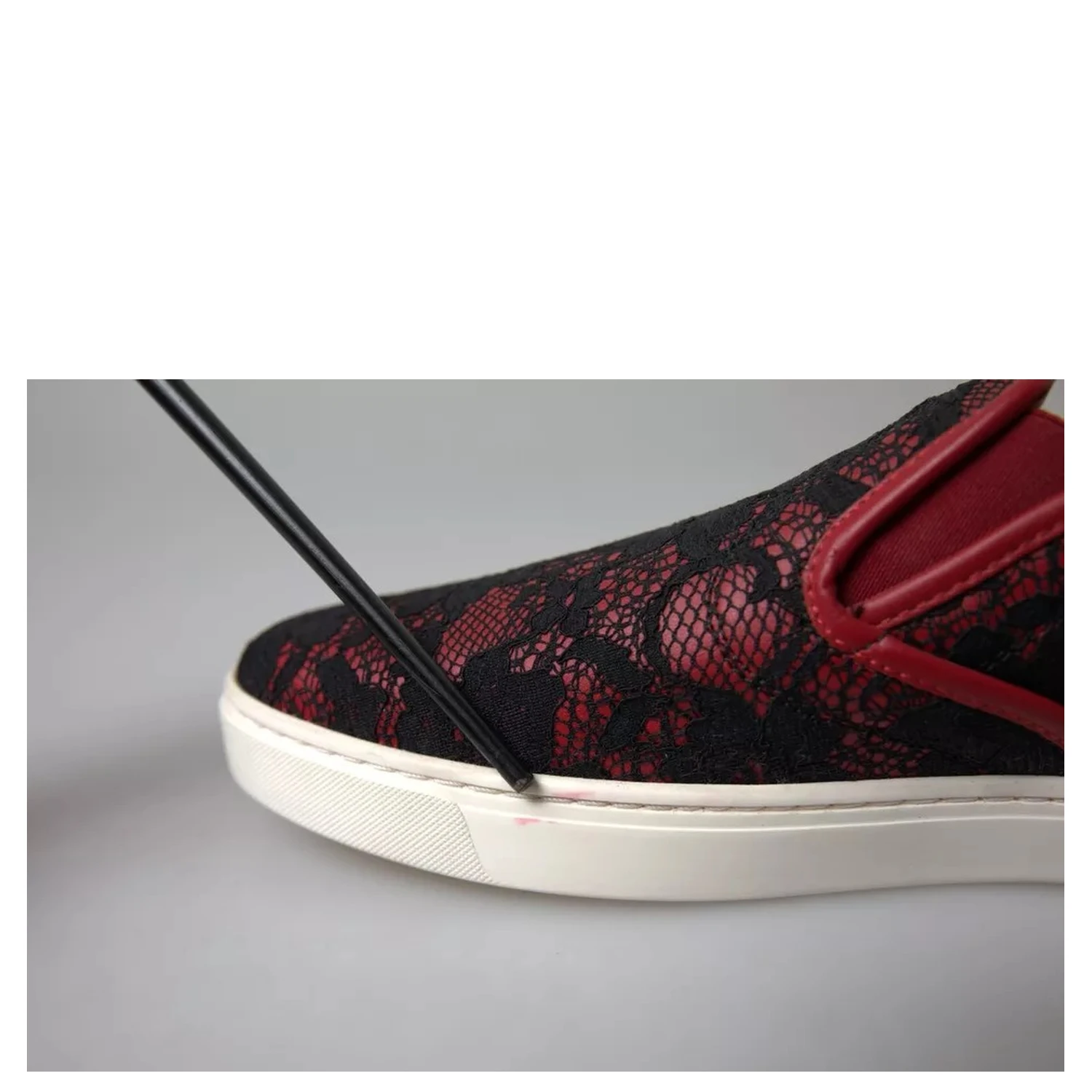 Black Red Lace Slip On Low Top Sneakers Shoes