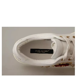 White Leather Gold Red Heart Sneakers Shoes