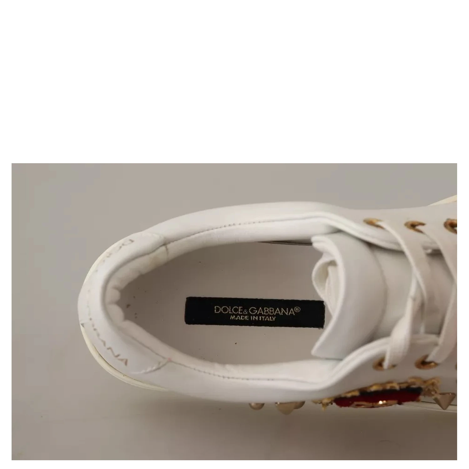 White Leather Gold Red Heart Sneakers Shoes