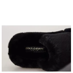 Black Polyester Faux Fur Mens Flats Sandals Shoes