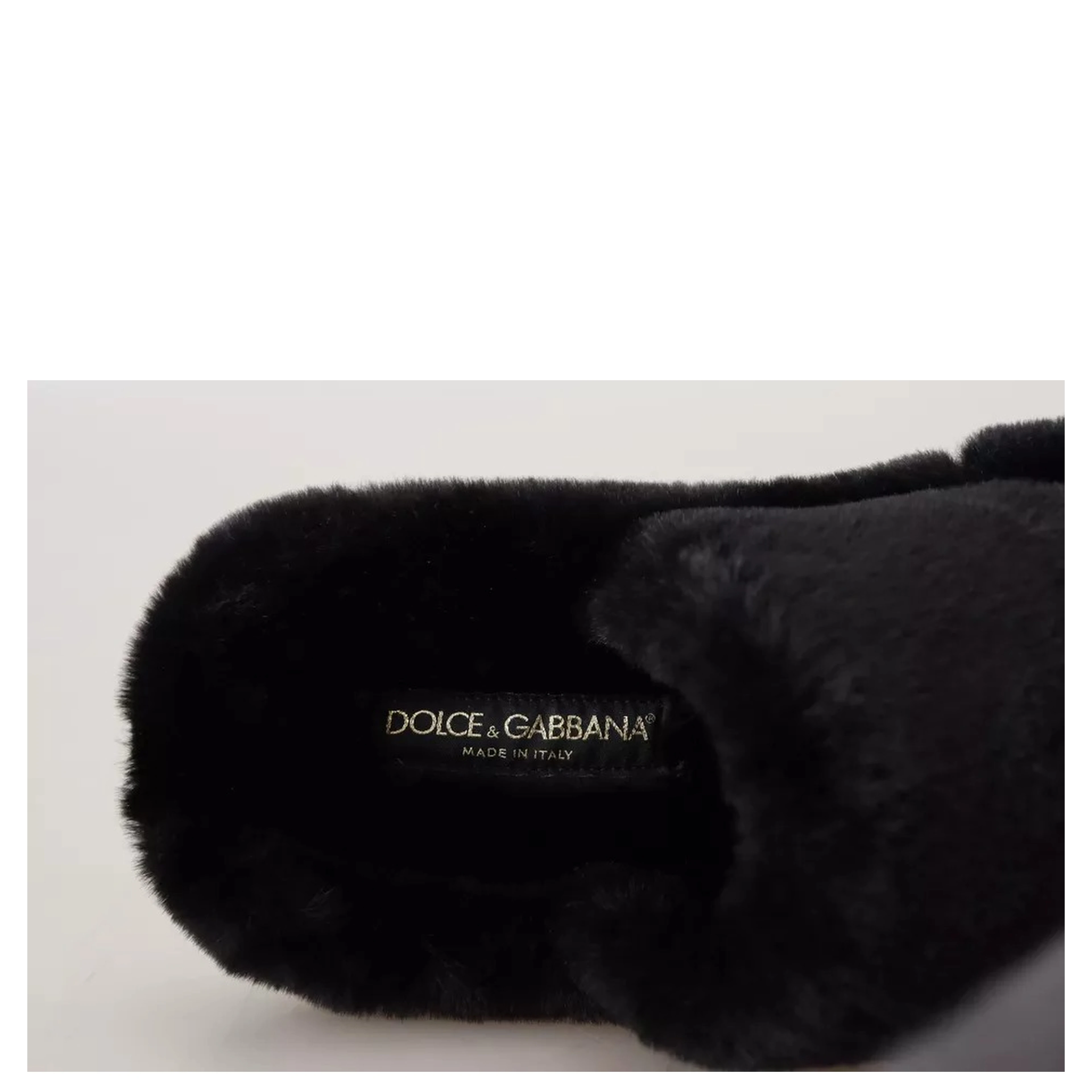 Black Polyester Faux Fur Mens Flats Sandals Shoes